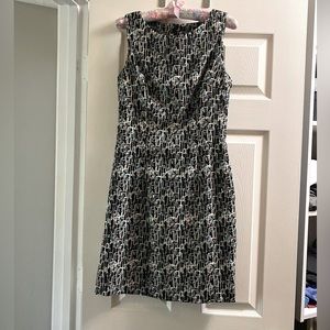 Teal, white and black sheath dress